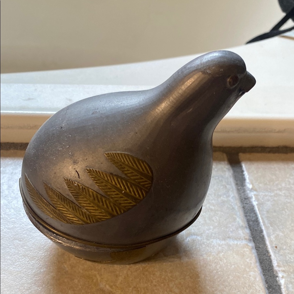 Vintage pewter and brass quail Shaped Trinket Box